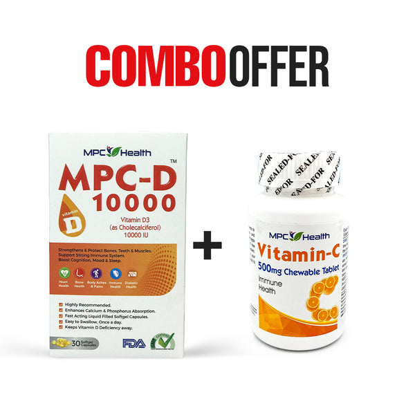 MPC-D 10000 + Vitamin C (Prevent Vitamin D Deficiency + Powerful Antioxidant and Enhances Collagen Synthesis)