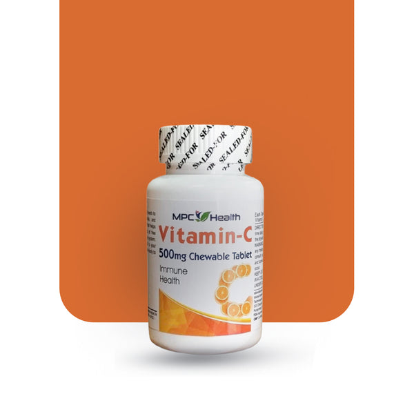 Vitamin-C Chewable Tablets (Boosts Collagen Synthesis, Anti Aging, Supports Skin Function, Enhances Iron Absorption, Aids Nervous System, Contributes to Immune System, Energy Release, Overall Health)