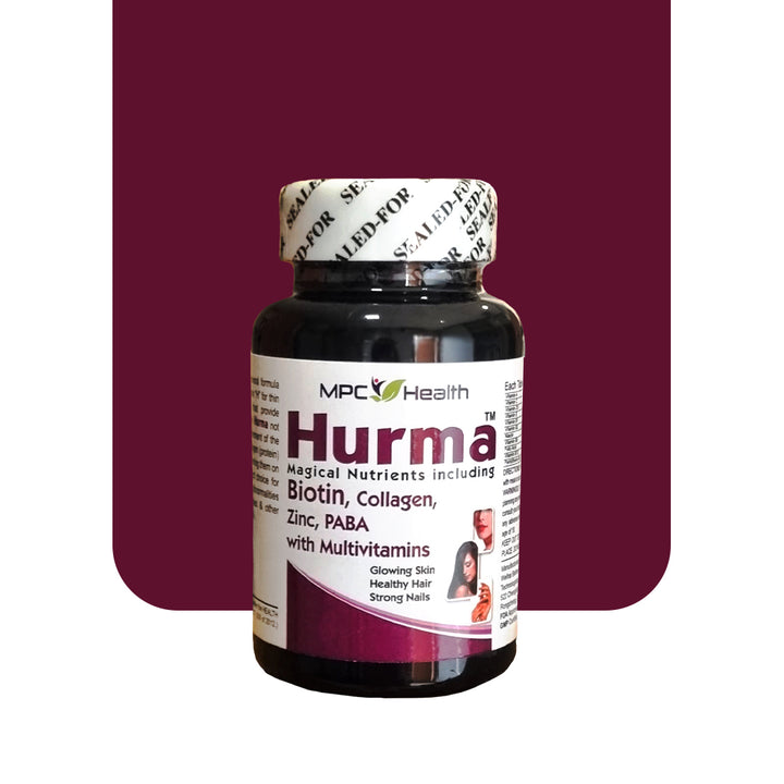 A bottle of humma, a natural supplement for glowing skin. Best whitening capsule in Pakistan, vitamin C tablets for skin whitening.