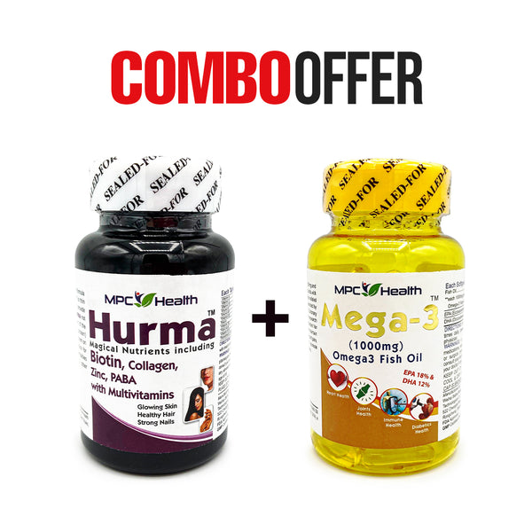 Hurma(60s) + Mega3(30s) (Support Skin, Hairs, Nails + Boost Hair Growth & Prevent Hair Fall with Skin Hydration)