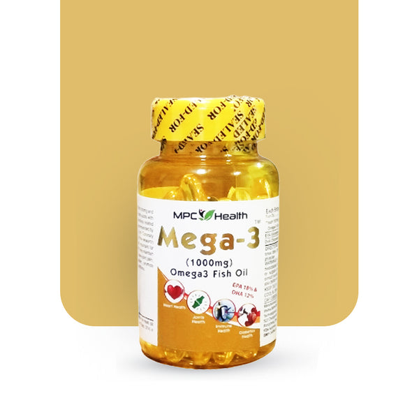 Mega3 Softgels  (Rich Source of EPA and DHA Omega 3 fatty acids, Promote hairs and skin health, Maintain healthy mood and support cardiovascular, eyes and brain Health)