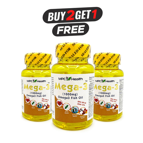 Buy 2 Mega3 (30s) Softgels get one Mega3 (30s) Softgels  (Rich Source of EPA and DHA Omega 3 fatty acids, Promote hairs and skin health, Maintain healthy mood and support cardiovascular, eyes and brain Health)