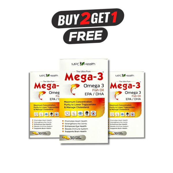 Buy 2 Mega3 (30s) Get 1 Mega3 (30s) FREE (Rich Source of EPA and DHA Omega 3 fatty acids, Promote hairs and skin health, Maintain healthy mood and support cardiovascular, eyes and brain Health)