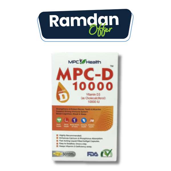 MPC-D 10,000 Softgels (30s)  (Addresses Vitamin D Deficiency, Supports Calcium Absorption, Maintains Bones, Teeth, Boosts Immunity & Prevent Depression)