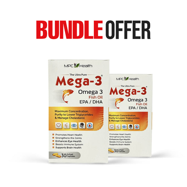 Mega3 Softgels (Bundle Offer ) (Rich Source of EPA and DHA Omega 3 fatty acids, Promote hairs and skin health, Maintain healthy mood and support cardiovascular, eyes and brain Health)