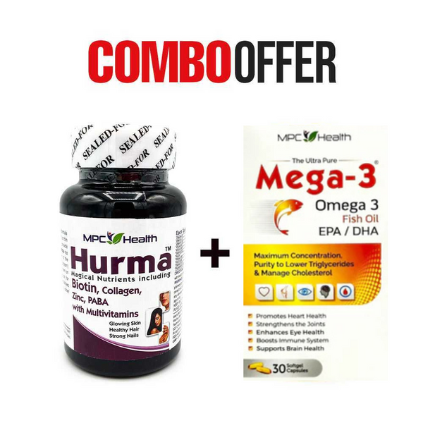 Hurma (60s)+Mega3 (30s) (Support Skin, Hairs, Nails + Boost Hair Growth and Prevent Hair Fall with Skin Hydration)